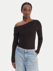 Guess Top W6RP15 KD012 Czarny Slim Fit. Czarne topy damskie Guess, s, z aplikacjami, z wiskozy, bez kołnierzyka, bez ramiączek. Za 269.99 zł.