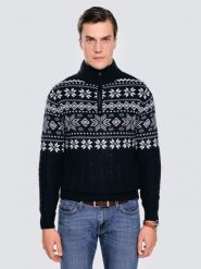 Sweter męski ze skandynawskim wzorem granatowy Kevino 403. Niebieskie swetry męskie BIG STAR, l, bez wzorów, z dzianiny, eleganckie, bez kołnierzyka, bez ramiączek. Za 229.99 zł.