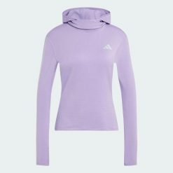 Bluza dresowa z kapturem adi365 Running Essentials Winterised Hooded Long Sleeve. Czerwone bluzy damskie Adidas, na zimę, s, bez wzorów, z dresówki, eleganckie, bez ramiączek, z kapturem. Za 259.00 zł.