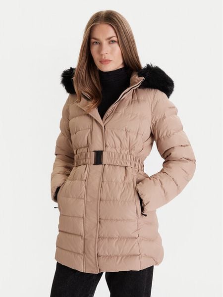Geox Płaszcz zimowy Catria W5626G T3152 F5228 Beżowy Slim Fit. Brązowe płaszcze damskie Geox, na zimę, bez wzorów, z syntetyku, bez kołnierzyka, bez kaptura. Za 1,259.00 zł.