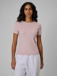 4F T-shirt slim prążkowany damski - różowy XS. Czerwone t-shirty damskie 4F, xs, bez wzorów, z dzianiny, klasyczne, bez kołnierzyka, bez ramiączek. Za 49.99 zł.