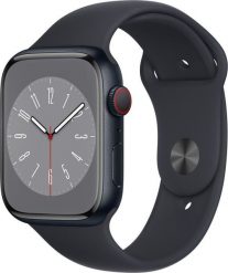 Smartwatch Apple Watch 8 GPS + Cellular 45mm Midnight Alu Sport Czarny (MNK43FD/A). Czarne zegarki smartwatch Apple, bez wzorów. Za 3,134.83 zł.