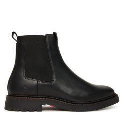 Sztyblety Tommy Hilfiger. Czarne botki męskie Tommy Hilfiger, bez wzorów, bez obcasa, bez zapięcia. Za 559.99 zł.