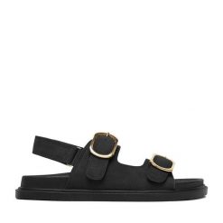 Sandały JENNY. Czarne sandały damskie Jenny, bez wzorów, bez obcasa, na płaskiej podeszwie, bez zapięcia. Za 99.99 zł.