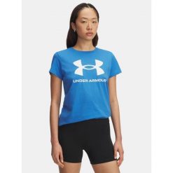 Koszulka T-Shirt Damski Sportowy Under Armour Rival Logo. Niebieskie koszulki sportowe damskie Under Armour, bez wzorów, bez ramiączek, na fitness i siłownię. W wyprzedaży za 68.13 zł.
