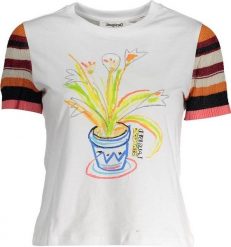 Desigual DESIGUAL DAMSKI T-SHIRT Z KRÓTKIM RĘKAWEM, BIAŁY L. Białe t-shirty damskie Desigual, l, bez wzorów, bez kołnierzyka, bez ramiączek. Za 190.00 zł.