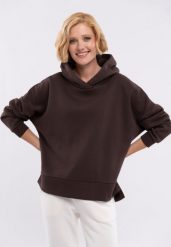 Bluza oversize B-VENA. Brązowe bluzy damskie Volcano, s, z aplikacjami, z bawełny, bez ramiączek, z kapturem. Za 159.99 zł.