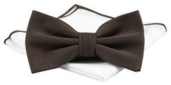 ZESTAW - Mucha z Poszetką Chattier - Brązowa. Brązowe krawaty i muchy Chattier, bez wzorów, eleganckie. Za 59.00 zł.