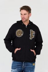 JUST CAVALLI Czarna męska bluza z kapturem Mix Patches, Rozmiar L. Czarne bluzy męskie Just Cavalli, l, bez wzorów, bez ramiączek, z kapturem. W wyprzedaży za 899.99 zł.