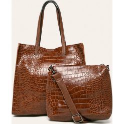 Answear - Torebka. Brązowe shopperki damskie ANSWEAR, bez wzorów, z materiału, duże, bez dodatków. Za 99.90 zł.