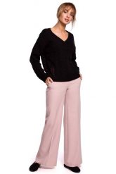 Sweter z Dekoltem w Serek - Czarny. Czarne swetry nierozpinane damskie MOE, l, bez wzorów, z materiału, bez kołnierzyka, bez ramiączek. Za 209.90 zł.
