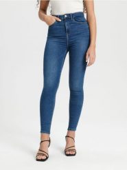 Jeansy super high waist skinny - granatowy. Niebieskie jeansy damskie Sinsay, bez wzorów, z jeansu, z podwyższonym stanem. Za 59.99 zł.