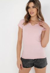 Jasnobeżowy Bawełniany T-shirt z Motywem Serca Liorlie. Brązowe t-shirty damskie Born2be, bez wzorów, z bawełny, klasyczne, bez kołnierzyka, bez ramiączek. W wyprzedaży za 59.99 zł.