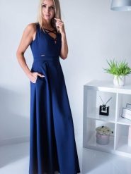 Sukienka Model Lucy 2 Navy - Jersa. Niebieskie sukienki damskie Jersa, plus size, bez wzorów, wizytowe, bez kołnierzyka, plus size, bez ramiączek, maxi, dopasowane. Za 668.78 zł.