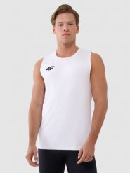 4F Tank top treningowy szybkoschnący męski - biały L. Białe koszulki sportowe męskie 4F, l, bez wzorów, z dzianiny, bez ramiączek, na fitness i siłownię. Za 119.99 zł.