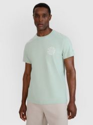 4F T-shirt regular z nadrukiem męski - turkusowy 3XL. Niebieskie t-shirty męskie 4F, m, bez wzorów, z bawełny, bez kołnierzyka, bez ramiączek. Za 59.99 zł.