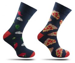 Skarpetki Męskie, Granatowe w Pizzę, Fast Food, Asymetryczne, Casualowe -HIS STORY. Niebieskie skarpety męskie His Story, bez wzorów, z bawełny. Za 19.90 zł.
