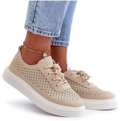Ażurowe Trampki Sneakersy Na Platformie Beżowe Tanvi beżowy. Brązowe trampki i tenisówki damskie w ażurowe wzory, ze skóry, bez zapięcia. Za 128.00 zł.