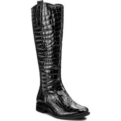 Kozaki GABOR - 71.646.97 Schwarz. Czarne kozaki damskie Gabor, bez wzorów, z materiału, bez obcasa, bez zapięcia. W wyprzedaży za 499.00 zł.