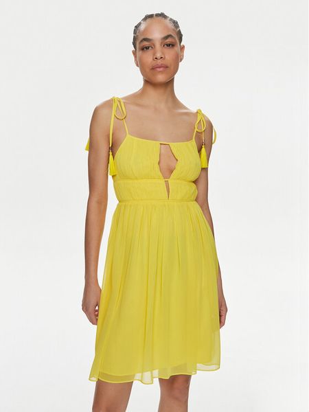 Patrizia Pepe Sukienka letnia 2A2714/A061-Y447 Żółty Regular Fit. Żółte sukienki damskie Patrizia Pepe, na lato, bez wzorów, z syntetyku, bez kołnierzyka, bez ramiączek. Za 939.99 zł.