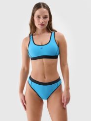 4F Dół od bikini damski - niebieski S. Niebieskie bikini 4F, s, bez wzorów, z elastanu. W wyprzedaży za 29.99 zł.