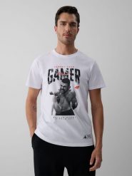 4F T-shirt regular z nadrukiem męski 4F | Mateusz Gamrot - biały L. Białe koszulki sportowe męskie 4F, l, z aplikacjami, z bawełny, bez kołnierzyka, bez ramiączek. Za 129.99 zł.