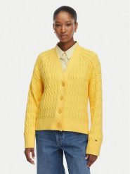 Tommy Hilfiger Kardigan Mid Gg Cable WW0WW50078 Żółty jasny Regular Fit. Żółte kardigany damskie Tommy Hilfiger, xs, bez wzorów, z bawełny, bez kołnierzyka. Za 649.99 zł.