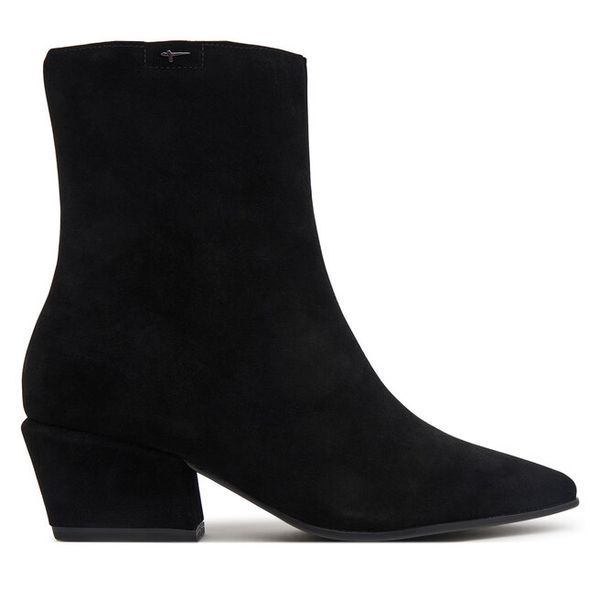 Botki Tamaris. Czarne botki damskie Tamaris, bez wzorów, bez obcasa, na słupku, bez zapięcia. Za 484.99 zł.