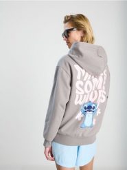 Bluza z kapturem Stitch - szary. Szare bluzy damskie Sinsay, l, bez wzorów, bez ramiączek, z kapturem. Za 49.99 zł.