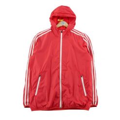 Second life - Kurtka przeciwwiatrowa męska 3-Stripes nylon czerwona - Stan dobry. Czerwone kurtki męskie Adidas, l, bez wzorów, z materiału, sportowe, bez kaptura. Za 146.96 zł.