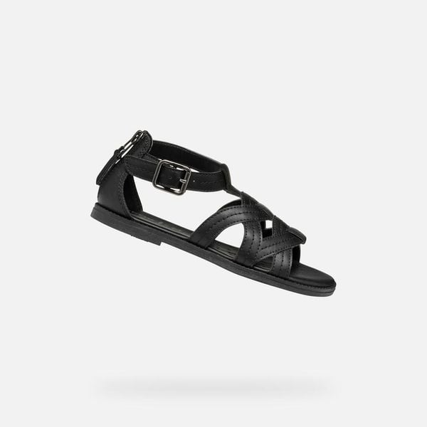 Sandały GEOX J5535G Czarny. Czarne sandały damskie Geox, bez wzorów, ze skóry, bez obcasa, bez zapięcia. Za 151.99 zł.