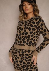 Brązowy Sweter z Wełną w Panterkę Sanavin. Brązowe swetry nierozpinane damskie Renee, bez wzorów, z jeansu, casualowe, bez kołnierzyka, bez ramiączek. Za 109.99 zł.