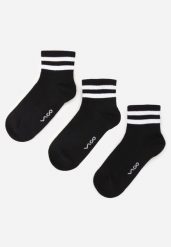 Czarne 3-Pack Skarpety Bawełniane za Kostkę ze Wzorem w Paski Nargaia. Czarne skarpetki damskie Renee, bez wzorów, z bawełny. Za 29.99 zł.
