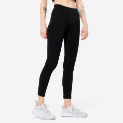 Legginsy fitness damskie Domyos slim. Czarne legginsy damskie DOMYOS, bez wzorów, z bawełny. Za 49.99 zł.