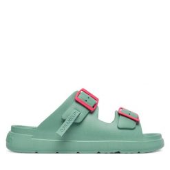 Klapki D.Franklin. Niebieskie klapki damskie D.Franklin, bez wzorów, bez obcasa, bez zapięcia. Za 169.99 zł.