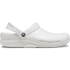Klapki Crocs Work Bistro. Białe klapki damskie Crocs, bez wzorów, sportowe, bez obcasa, bez zapięcia. Za 224.96 zł.