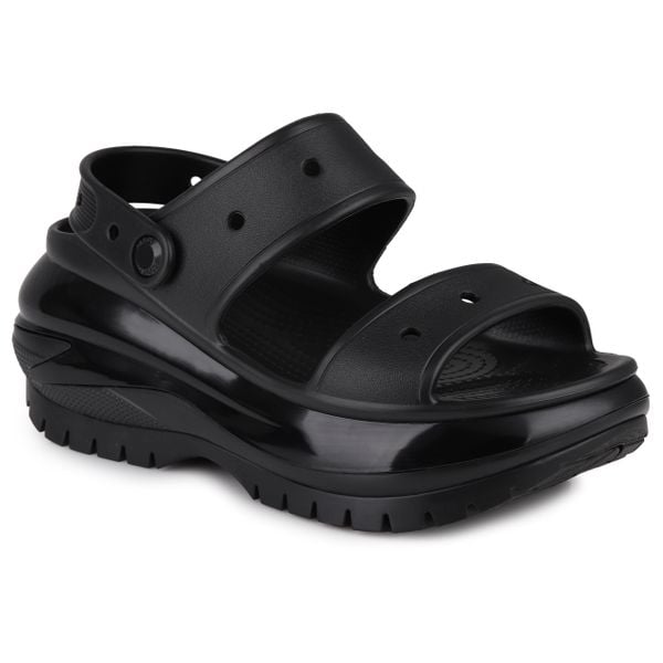 Sandały damskie platformy Crocs MEGA CRUSH. Czarne sandały damskie Crocs, bez wzorów, z jeansu, bez obcasa, na platformie, bez zapięcia. Za 229.00 zł.