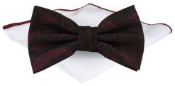 Mucha Męska z Poszetką - Chattier - Bordo i Czerń, Wzór Orientalny. Czerwone krawaty i muchy Chattier, bez wzorów, eleganckie. Za 65.00 zł.