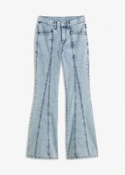 Jeansy dzwony, high waist. Niebieskie jeansy damskie bonprix, bez wzorów, z jeansu, z podwyższonym stanem. Za 54.99 zł.