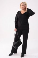 Bawełniany czarny komplet dresowy Comfy - bluza z różą + długie spodnie PLUS SIZE XXL OVERSIZE JESIEŃ. Czarne bluzy damskie Moda Size Plus Iwanek, na jesień, plus size, z aplikacjami, z bawełny, biznesowe, bez ramiączek, bez kaptura. Za 349.90 zł.