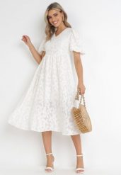 Jasnobeżowa Rozkloszowana Sukienka z Wiskozy z Bufiastymi Rękawami Devisana. Brązowe sukienki damskie Born2be, m, bez wzorów, z wiskozy, eleganckie, bez kołnierzyka, bez ramiączek, midi, rozkloszowane. Za 199.99 zł.
