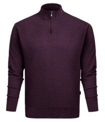 Wełniany Sweter z Wysokim Dekoltem na Zamek - Pako Jeans - Śliwkowy. Czerwone swetry męskie Pako Jeans, l, bez wzorów, z jeansu, bez kołnierzyka, bez ramiączek. Za 219.00 zł.