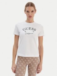 Guess T-Shirt V6RI02 J1314 Biały Regular Fit. Białe t-shirty damskie Guess, xs, z aplikacjami, z bawełny, bez kołnierzyka, bez ramiączek. Za 159.99 zł.
