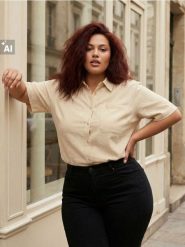 Koszula z domieszką lnu Plus size - beżowy. Brązowe koszule damskie Sinsay, plus size, bez wzorów, bez kołnierzyka, bez ramiączek. W wyprzedaży za 25.99 zł.