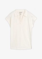Koszulka polo z czystej bawełny organicznej. Białe bluzki damskie bonprix, bez wzorów, z bawełny, bez kołnierzyka, bez ramiączek. Za 37.99 zł.