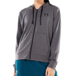 Bluza sportowa damska Under Armour Rival Terry Full Zip Hoodie. Szare bluzy damskie Under Armour, s, bez wzorów, z elastanu, klasyczne, bez ramiączek, z kapturem. Za 305.99 zł.