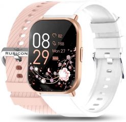 Smartwatch biało złoty sportowy z dwoma paskami zestaw. Białe zegarki smartwatch Rubicon, bez wzorów. Za 302.12 zł.