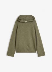 Sweter z kapturem. Zielone swetry nierozpinane damskie bonprix, bez wzorów, bez kołnierzyka, bez ramiączek. Za 124.99 zł.