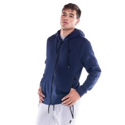 Bluza z kaptur na outdoor na co dzień. Niebieskie bluzy męskie LEONE 1947 APPAREL, bez wzorów, sportowe, bez ramiączek, bez kaptura. Za 126.26 zł.