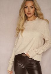 Beżowy Sweter o Klasycznym Kroju z Wełną Mairissa. Brązowe swetry nierozpinane damskie Renee, l, bez wzorów, z wełny, biznesowe, bez kołnierzyka, bez ramiączek. Za 54.99 zł.